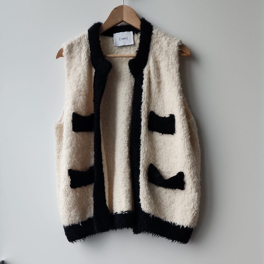 Nude Made in Italy Alpaca Wool Blend Fluffy Pocketed Open Vest